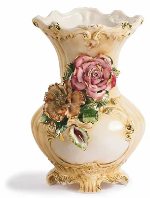 Produktbild von Casa Padrino Luxus Barock Keramik Vase Beige / Bunt / Gold H. 42 cm - Italy