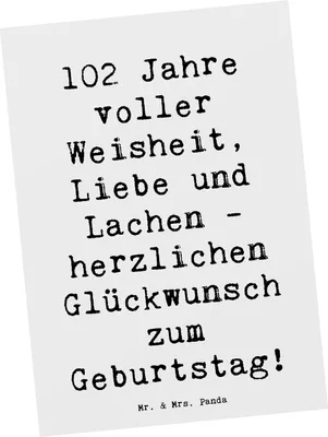 Produktbild von Mr. & Mrs. Panda Grußkarte Spruch 102. Geburtstag Glückwünsche - Weiß - Geschenk, Liebe, Fotokarte, Geburtstagsgeschenk, Lebensjubiläum, Postkarten, Postkarte, Jubilar
