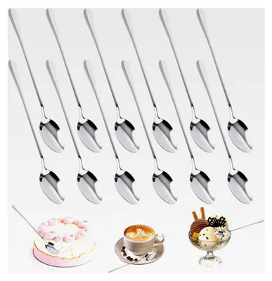 Produktbild von 12 Stück Lange Löffel für Latte Macchiato, 19,5 cm Cocktaillöffel, Lange Eislöffel, Teelöffel, Spiegelpoliert, Spülmaschinengeeignet, Dessertlöffel für Eiskaffee und Eistee