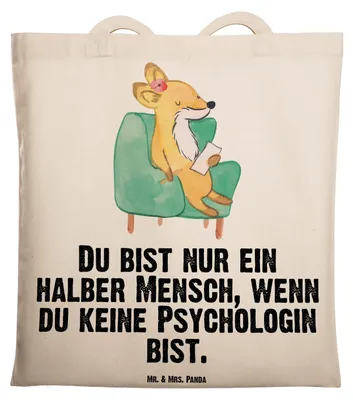 Produktbild von Mr. & Mrs. Panda Stoffbeutel Psychologin Herz - Transparent - Geschenk, Jutebeutel, Tragetasche, Einkaufstasche, Shopping Tasche, Einkaufstüte, Schultasche