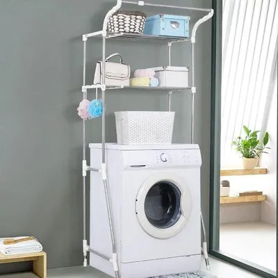 Obrázek produktu pro Organizér do koupelny, 2dílný – 58–95 × 49 × 179 cm – bílý – nastavitelný – nad toaletou – držák na prádlo