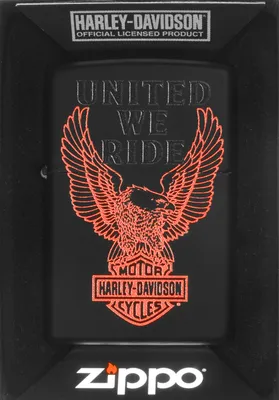 Zdjęcie produktu dla Zapalniczka Zippo Harley Davidson United We Ride Edition czarna z pomara?czowym nadrukiem