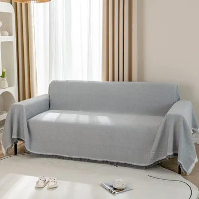 Produktbild von Sofaüberwurf Kuscheldecke 180*180cm Waffel Überwürfdecke für Sofa Große Vielseitige Leicht Couch Überwürf Sofadecke Tagesdecke mit Fransen für Liebessitz, Bette und Sessel