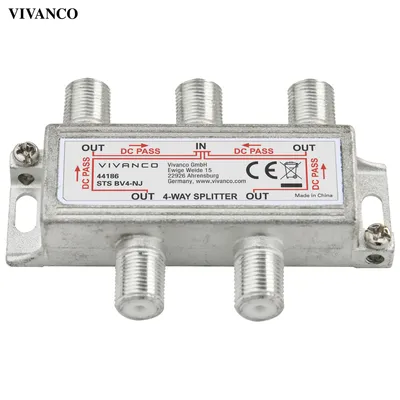 Produktbild von ViVanco™44186, Kabelsplitter, 75 Ohm, 5 - 2400 MHz, Silber, F socket, Sichtverpackung