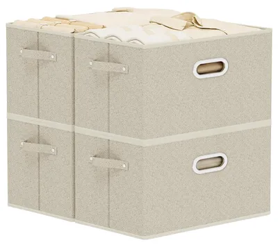 Produktbild von Aufbewahrungsboxen ohne Deckel, Stoffaufbewahrungsboxen, faltbare Boxen mit Griffen, 4-teiliges Kleideraufbewahrungskorb-Set, 38 x 25 x 25 cm, grau