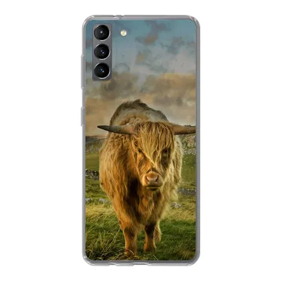 Produktbild von MuchoWow® Handyhülle Schutzhülle Hülle für Samsung Galaxy S21 Plus Schottischer Highlander - Gras - Berg Silikon Softcase Handy Hülle - Handy-Tasche