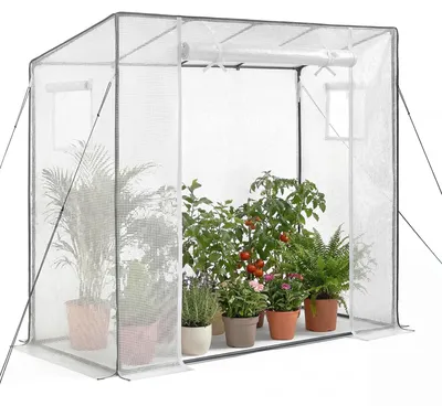 Produktbild von SucceBuy Gewächshaus 195x77x146/168 cm, Foliengewächshaus mit stabilem Stahlrahmen, langlebiger PE-Abdeckung, praktischer Reißverschlusstür und zwei Belüftungsfenstern, ideal für den Außenbereich