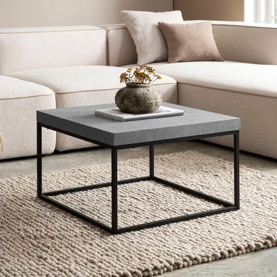 Image de Table basse FineBuy 60 x 60 x 38 cm, grise, design moderne, table de salon carrée, petite table de salon, table basse, pieds en métal
