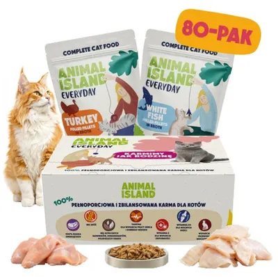Productafbeelding van ANIMAL ISLAND Natvoer voor katten, kalkoen/witte vis, 80 porties van 85 gram