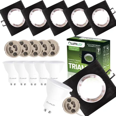 Obrázok produktu pre LUMILED Sada 6 LED vstavaných bodových svietidiel GU10 6W Teplá biela 3000K Otočné 85mm Ultra ploché hliníkové hranaté čierne kartáčované 230V Vrátane pätice GU10 a LED žiarovky Vstavané stropné svietidlá do obývačky