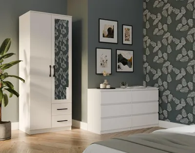Produktbild von Moderner Kleiderschrank Romana 80 cm mit Spiegel und 2 Schubladen