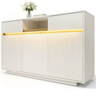 Produktbild von Sideboard mit LED 140x40x85 cm, Kommode mit 2 Schubladen und 3 Türen, Schrank mit verstellbaren Einlegeböden, moderner  Küchenschrank
