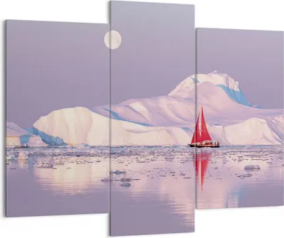 Produktbild von Bild auf Leinwand - Leinwandbild - 3 Teile - Segelschiff Mond Gletscher - 130x100cm - Wand Bild - Wanddeko - Wandbilder - Leinwanddruck - Bilder - Wanddekoration - Leinwand bilder - CB130x100-4462