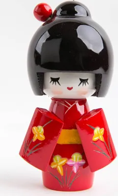 Zdjęcie produktu dla Wysokiej jakości azjatycka lalka japońska Kokeshi, czerwona, ręcznie robiona
