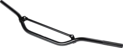 A black aluminum handlebar is shown against a white background.
