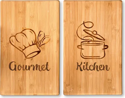 Produktbild von KESPER Herdabdeckplatte 2er-Set, Bambus , je 50x28x2,8 cm, mit Einbrand "Gourmet" & "Kitchen", stabile Füße, 9304613