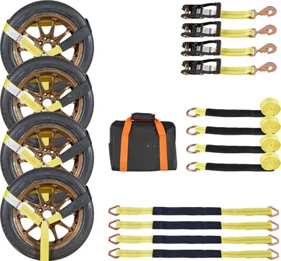 Produktbild von SucceBuy Radspanngurt Befestigungsgurt (50,8 x 3657,6 mm) mit Federhaken, 4540 kg Bruchlast und 1512 kg Tragkraft, Motorrad-Spannsystem zur Radsicherung für SUVs und Anhänger