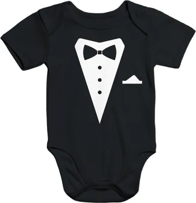 Produktbild von Baby Body Anzug Smoking Frack Fliege Baumwolle kurzarm Babybody Aufdruck Moonworks® schwarz 0-3 Monate