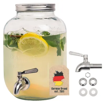 Image de Distributeur de boissons en verre, 4 litres, avec robinet, pour l'eau et les jus