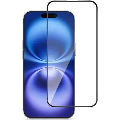 A black-rimmed screen protector is shown on top of a smartphone screen.