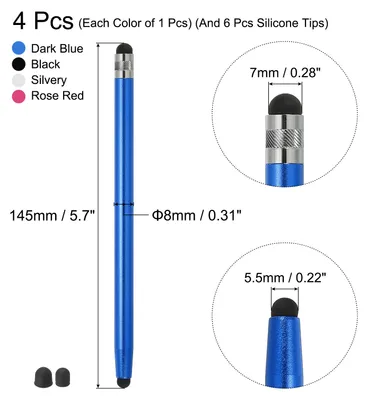 Produktbild von 4Stk Stylus Stifte fš¹r Touchscreens mit 8 Extra Spitzen Kapazitiv Stylus Universal Tablet Stift Sensibilit?t Pr?zision Silber Rot Schwarz Blau