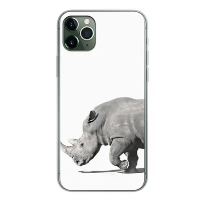 Produktbild von MuchoWow® Handyhülle Schutzhülle Hülle für iPhone 11 Pro Max Rhinozeros - Tiere - Weiß Silikon Softcase Handy Hülle - Schutz