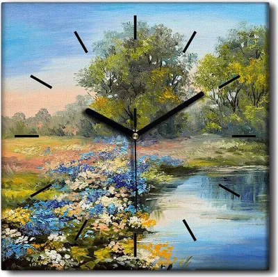 Produktbild von Coloray Uhr auf Leinwand 30x30 cm Wand Uhr Dekoration Wohnzimmer Segeltuch schwarze Hände -Flusswaldlandschaft.