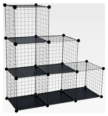 Produktbild von Stufenregal Regalsystem Steckregal mit 6 Fächern aus Metall in Schwarz