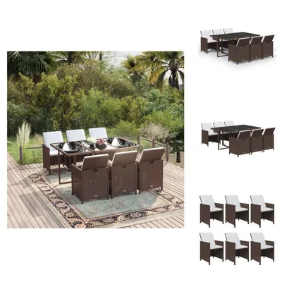 Produktbild von vidaXL 7-tlg. Garten-Essgruppe mit Kissen Poly Rattan Braun -  Gartenmöbel-Sets