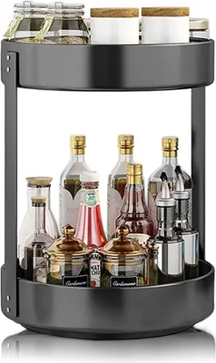 Produktbild von Gewürzregal, Küchenregal aus Edelstahl um 360° Drehbar, Multifunktionales Lagerregal zur Aufbewahrung von Gewürzen, Kosmetika, Snacks und Anderen