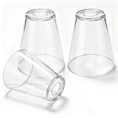 3 klare Glaskegel-Lampenschirme, 14 cm Ø, 15,5 cm hoch, 4,2 cm Fassung