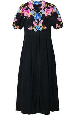 Produktbild von Desigual Grenoble langes schwarzes bedrucktes Kleid für Damen XS