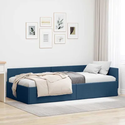 Image de Cadre de lit d'angle avec tête de lit bleu 90 cm x 190 cm Tissu