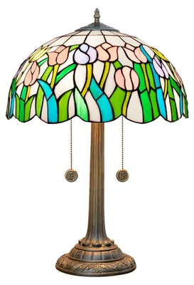 Tiffany Tischlampe mit Tulpenmuster, Buntglas, antik, 40x58 cm