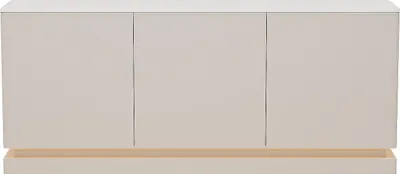 Produktbild von Sideboard mit 3 Türen - Mit LED-Beleuchtung - MDF - Beige & weiße Marmor-Optik - DEVIKA