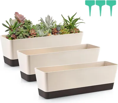 Image de Skelang Set de 3 jardinières rectangulaires 42,4 cm plastique extérieur, balcon, succulentes