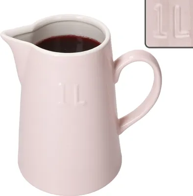 Image de Cruche Emilia Rosa 1 L en faïence rose-crème, pot à lait avec anse, carafe