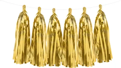 Immagine prodotto di Ghirlanda di nappe decorazione per feste oro 12 pompon 2,5 m - taglia unica