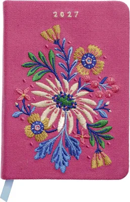Produktbild von Taschenkalender A6 2027: Blütenmotiv, bestickt, pink