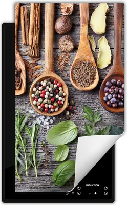Produktbild von DarHaus Herdabdeckplatte 1 teilig 30x52 cm Anti Rutsch Matte Aufrollbar, Gewürze - Holz