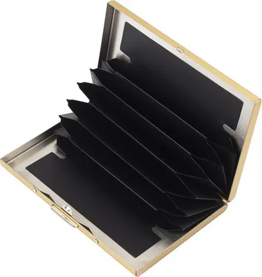 Image de 2 PCS Portefeuille en acier inoxydable Étui pour cartes de crédit Étui pour cartes de visite Étui ID en métal avec protection RFID pour hommes Femmes, Noir + Marron