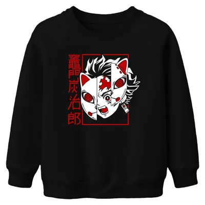 Productafbeelding van Tanjiro Kamado Kimetsu no Yaiba, vossenmasker, anime, cadeau, uni, kinder sweatshirt, zwart, maat 140
