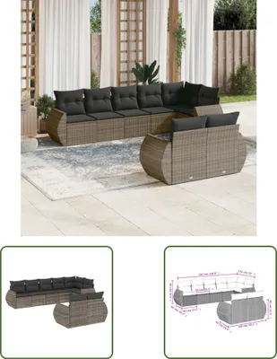 Produktbild von The Living Store 8-tlg. Garten-Sofagarnitur mit Kissen Grau Poly Rattan