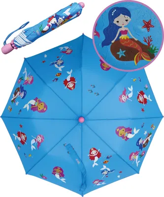 Produktbild von HECKBO Magic Kinder Farbwechsel Regenschirm Meerjungfrau - Wechselt die Farbe bei Regen - Taschenschirm für Jungen und Mädchen