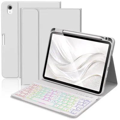 Image de Coque avec clavier pour iPad A16, modèles 11 et 10ème génération, écran de 11 pouces, modèles 2025 et 2022, disponible en 7 couleurs, avec rétroéclairage, couleur : gris