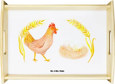 Produktbild von Mr. & Mrs. Panda Serviertablett Huhn Stolz - Weiß - Geschenk, Servier Tablett, Hahn, Bauernhof, aus holz, Spruch, Henne, Deko, Geburt, Hof, Holztablett