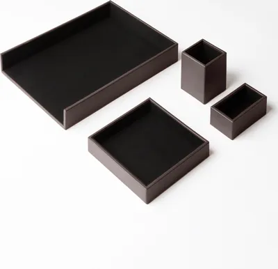 Produktbild von Schreibtischset Leder Dunkel Braun - Büro Zubehör Schreibtisch Organizer - Hergestellt in Italien