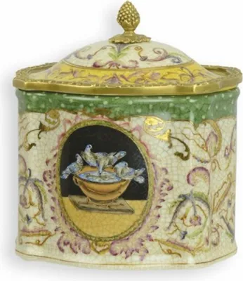 Produktbild von Casa Padrino Barock Porzellan Teedose Bunt / Messing H. 18 cm - Deko Accessoires