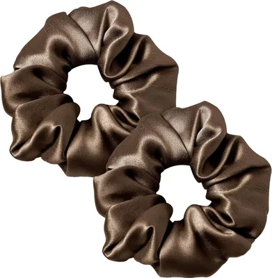Image de 100% soie Chouchou femme queue de cheval chocolat pack de 2