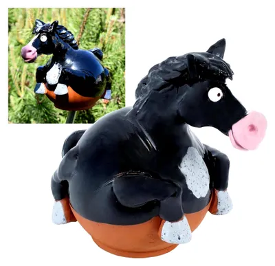 Produktbild von Gartenstecker aus Keramik - Handgefertigte Gartendekoration für den Außenbereich - Wetterfeste Gartenfiguren und Statuen - Pferd